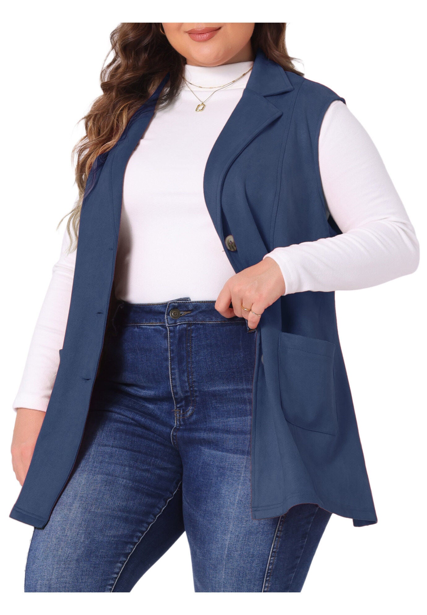 Lapel Suede Utility Vest, Dark Blue / Navy, alternate image number 1