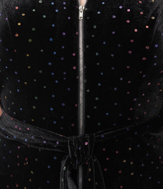 Smak Parlour Black Velvet & Rainbow Glitter Polka Dots Halter Jumpsuit, , alternate image number 5