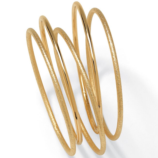 5 Piece Bangle Bracelet Set in Textured and Polished Yellow Goldtone, Yellow / Yellow, hi-res image number 0