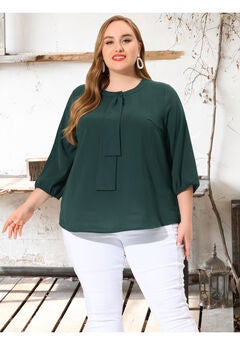 3/4 Sleeve Work Office Tie Front Ruffle Chiffon Blouse Top