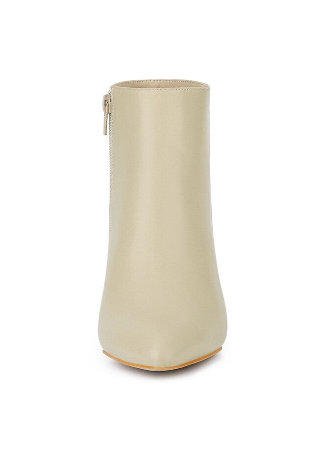 POINTED TOE STILETTO HEEL SOLID BOOTIES, Beige / Beige, alternate image number 2