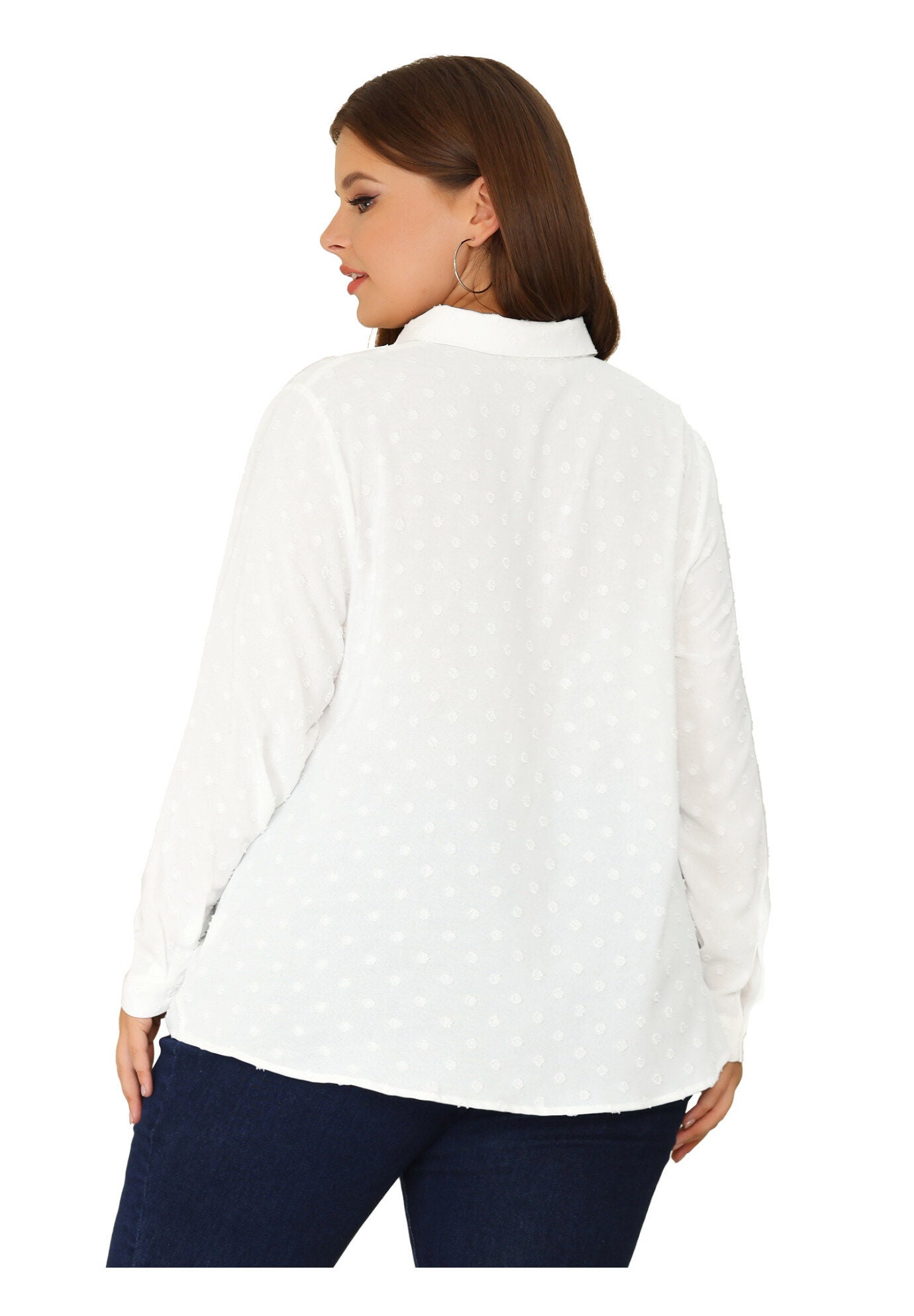 Swiss Dots Long Sleeve Button Down Shirt Blouse, White / White, alternate image number 3