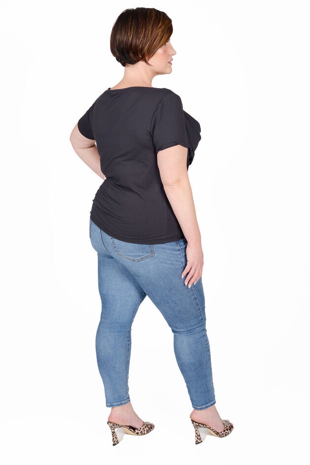 Tracy Drape Neck Tee Black, OffBlack / Black, alternate image number null