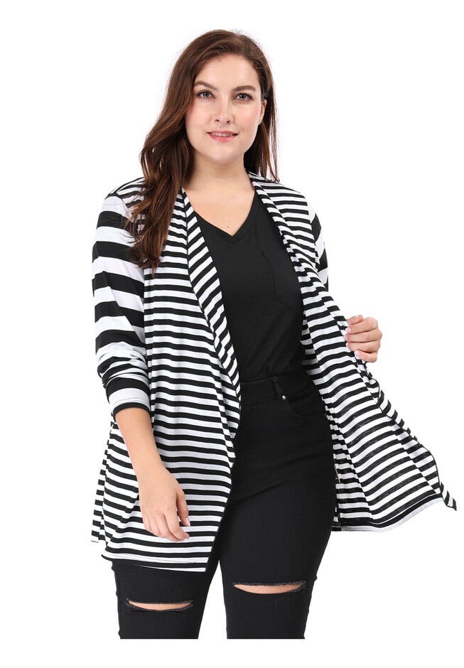 CASUAL STRIPED OPEN FRONT CARDIGAN, Black / Black, alternate image number null
