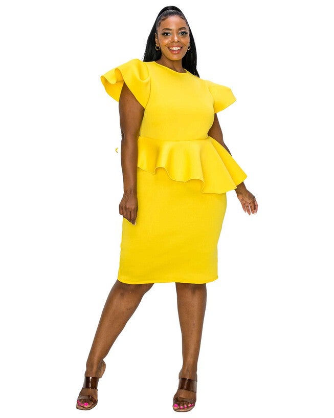 Calista Neoprene Peplum Dress, Yellow / Mustard, hi-res image number 0