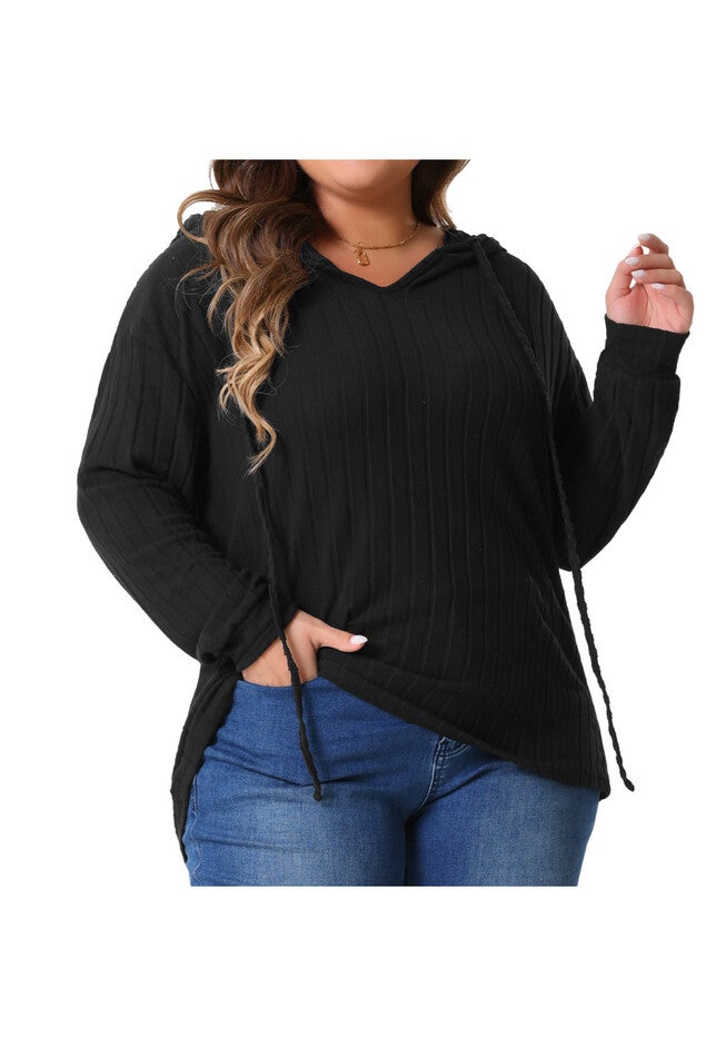 Pullover Lightweight Drawstring Sweatshirt Hoodie, Black / Black, alternate image number 1