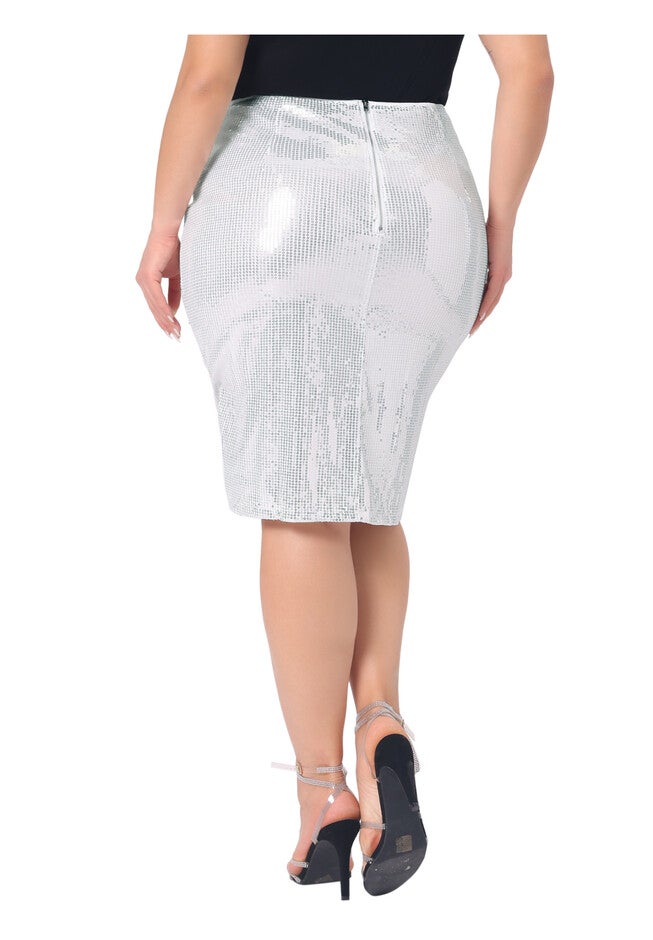 Sequin Sparkle Side Slit Cocktail Party Bodycon Pencil Skirt, Silver / Silver, alternate image number 3