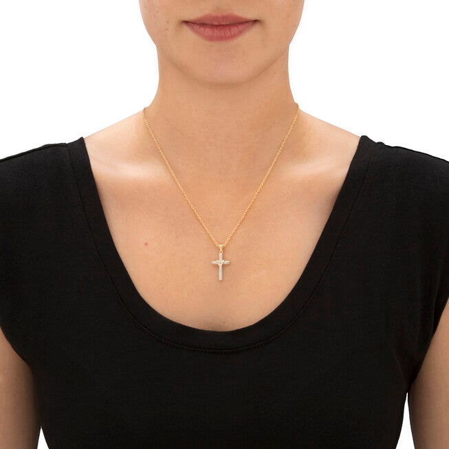 Diamond Accent Gold-Plated 2-Piece Cross Earring and Necklace Set 18 inches-20 inches, White / White, alternate image number null