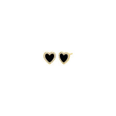 Colored Stone Pave Heart Stud Earring Onyx One Size Pair