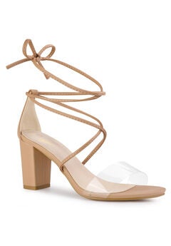 Lace Up Clear Strap Strappy Chunky Heel Sandals