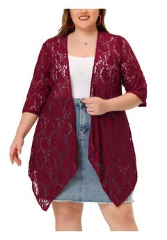 OPEN FRONT 3/4 SLEEVES CROCHET CARDIGAN COVER UP