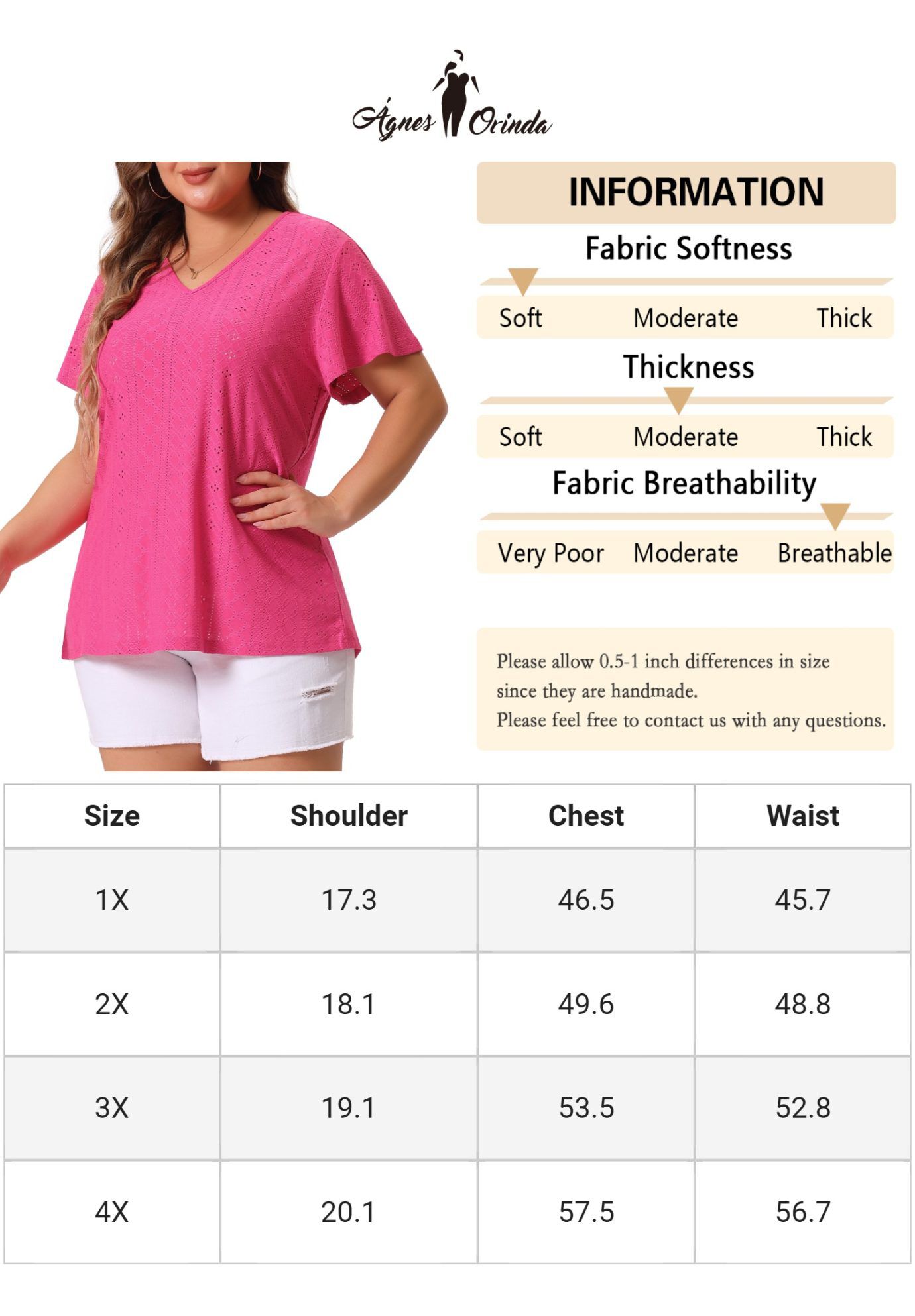 Summer Tee V Neck Hollow Flare Short Sleeve Casual Top Tunic, Hot Pink / Deep Fuchsia, alternate image number 4