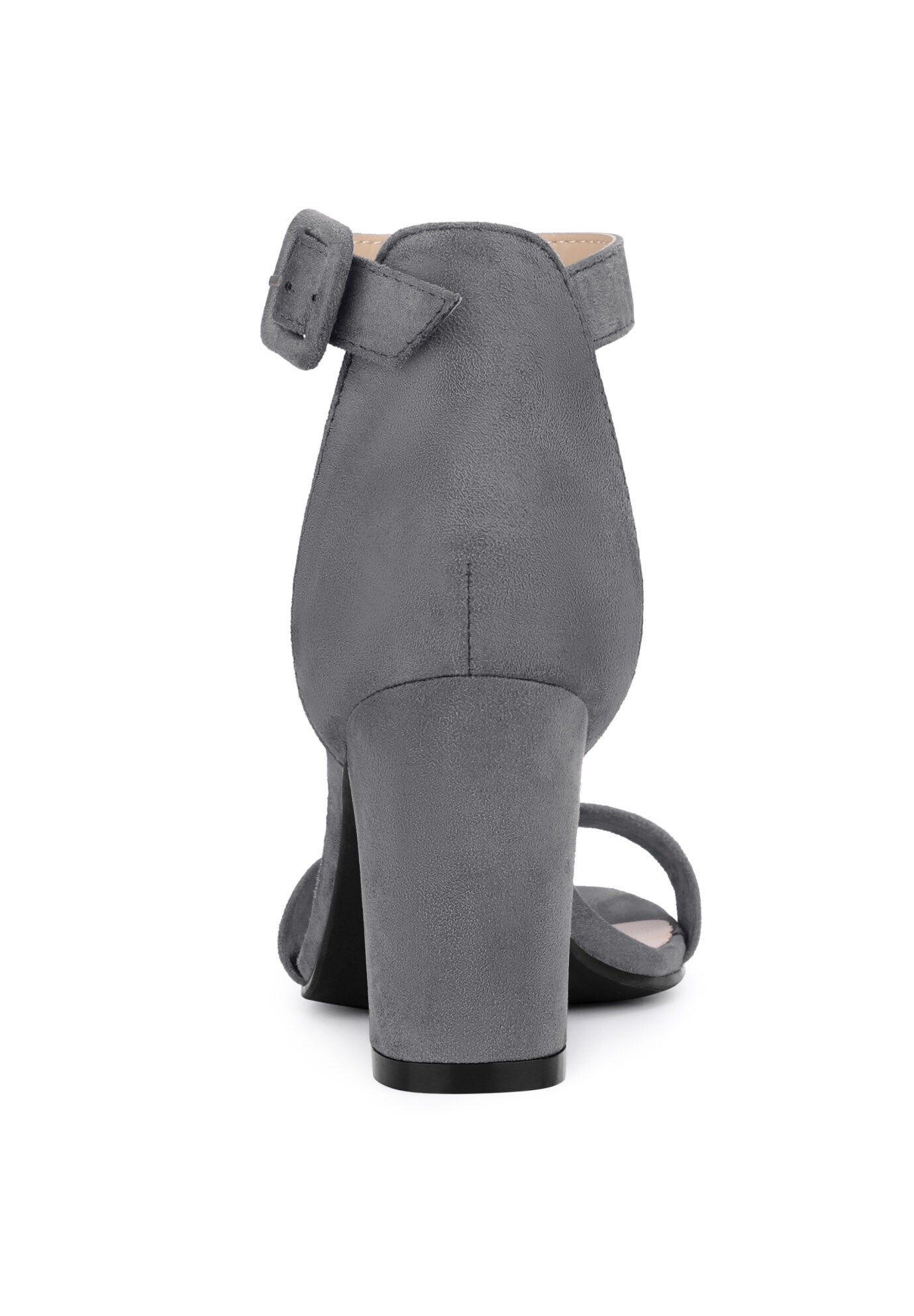 Open Toe Ankle Buckle Strap Block High Heel Sandals, Deep Grey / Charcoal Grey, alternate image number 2