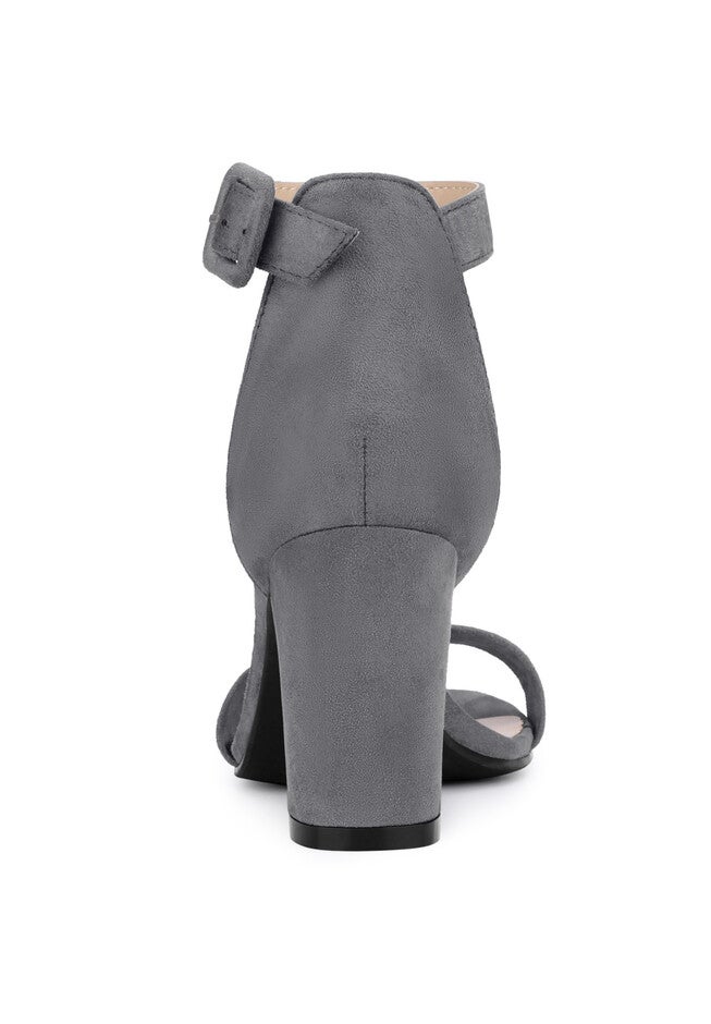 Open Toe Ankle Buckle Strap Block High Heel Sandals, Deep Grey / Charcoal Grey, alternate image number 2