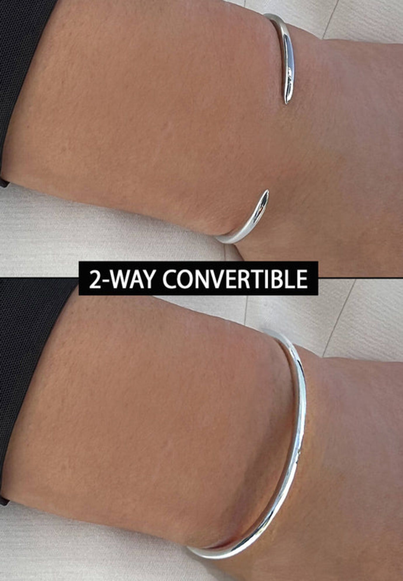 SUCCESS 2-Way Convertible Stacking Cuff Bracelet, Silver / Silver, alternate image number 1
