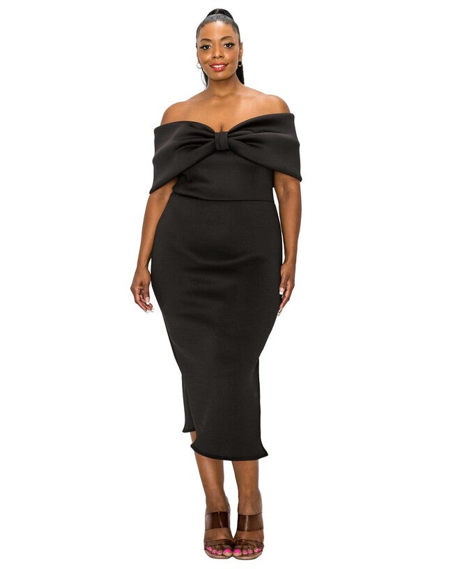 ZARIAH RIBBON DETAIL MIDI DRESS, Black / Black, hi-res image number 0