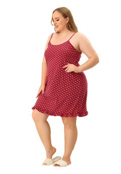Sleeveless Polka Dots Ruffle Hem Cami Sleepwear Dress