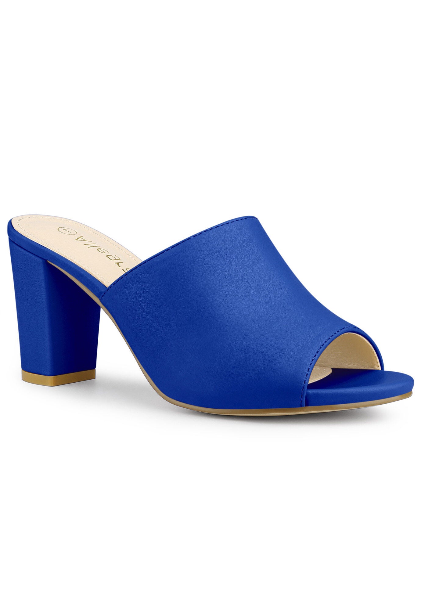 Slip On Block Heel Slide Sandals, Blue / Royal Blue, hi-res image number 0