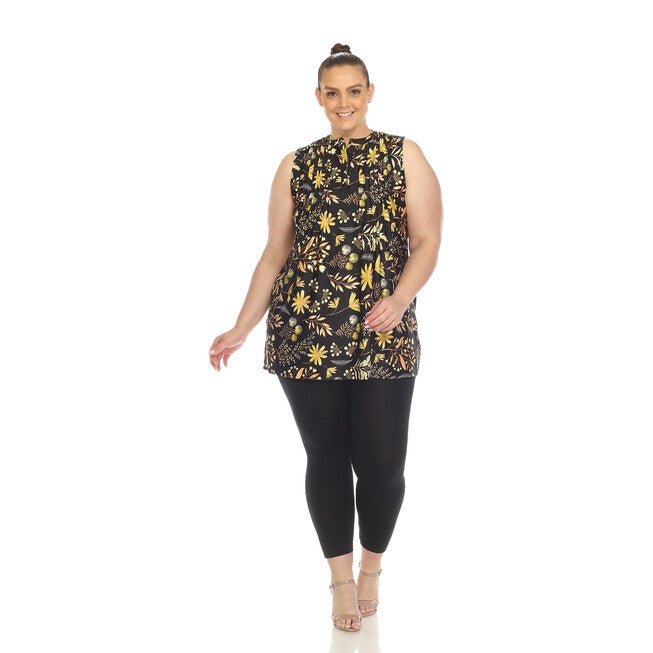 Floral Sleeveless Tunic Top, Black / Black, alternate image number null