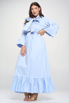 POPLIN BELL SLEEVE TOP AND SKIRT SET