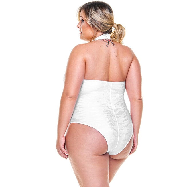 Swimsuit With Choker And Padded Cups, White Textured / White, alternate image number 1