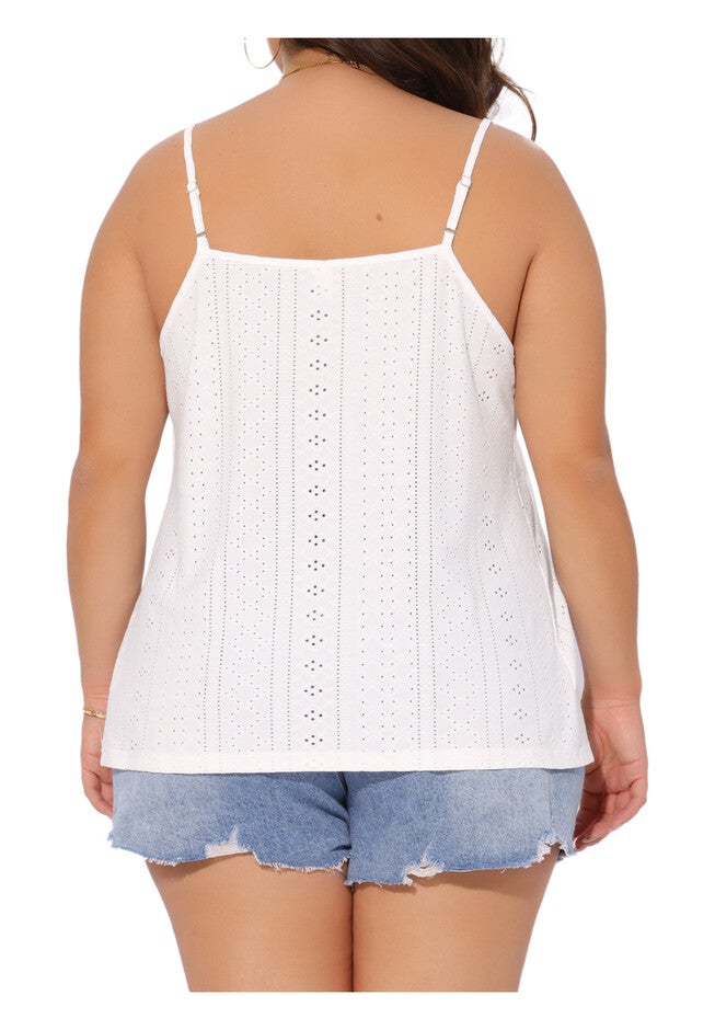 Summer Eyelet Jersey V Neck Cami Tops, White / White, alternate image number 3