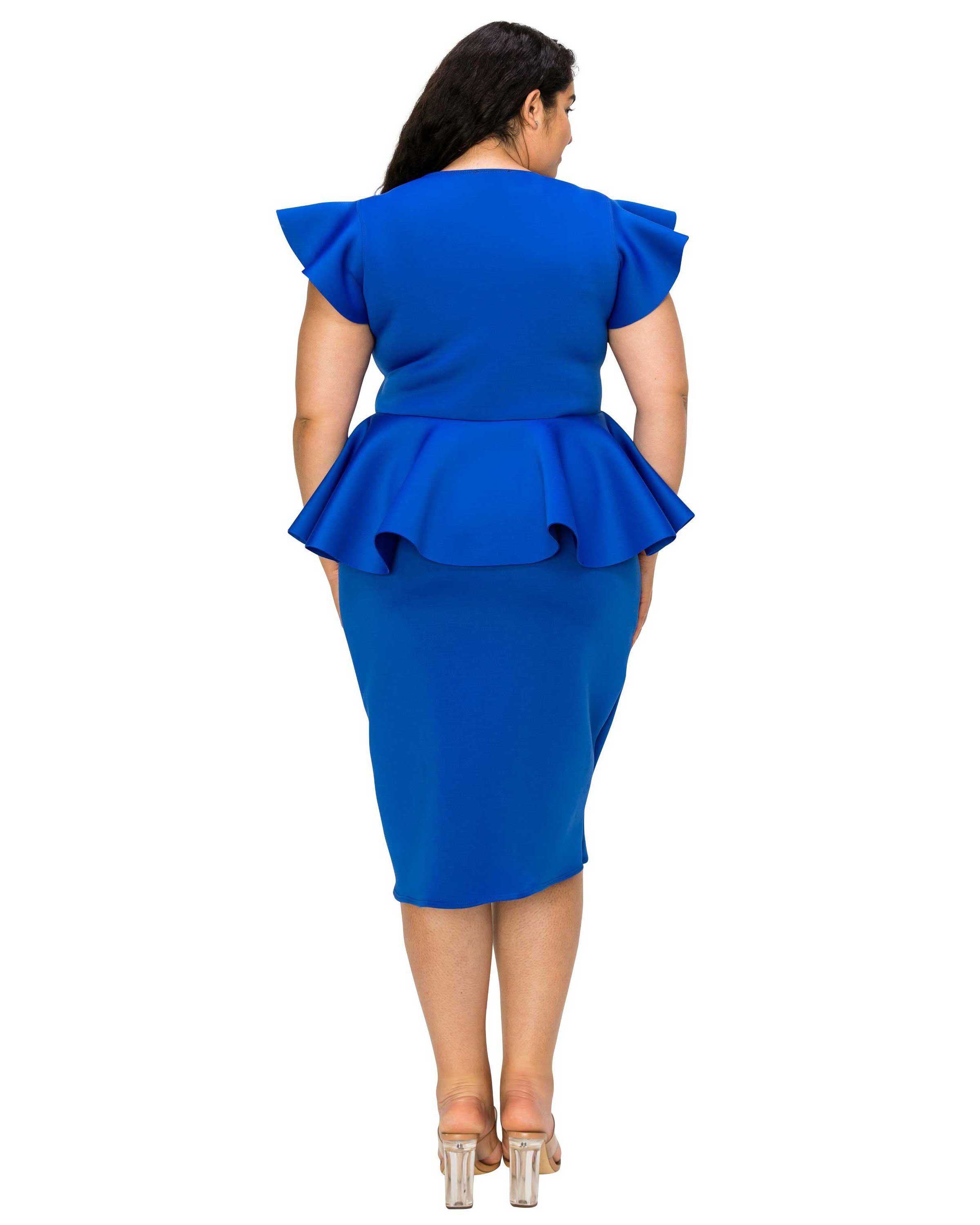 ONYX NEOPRENE PEPLUM DRESS, Royal / Royal Blue, alternate image number 2
