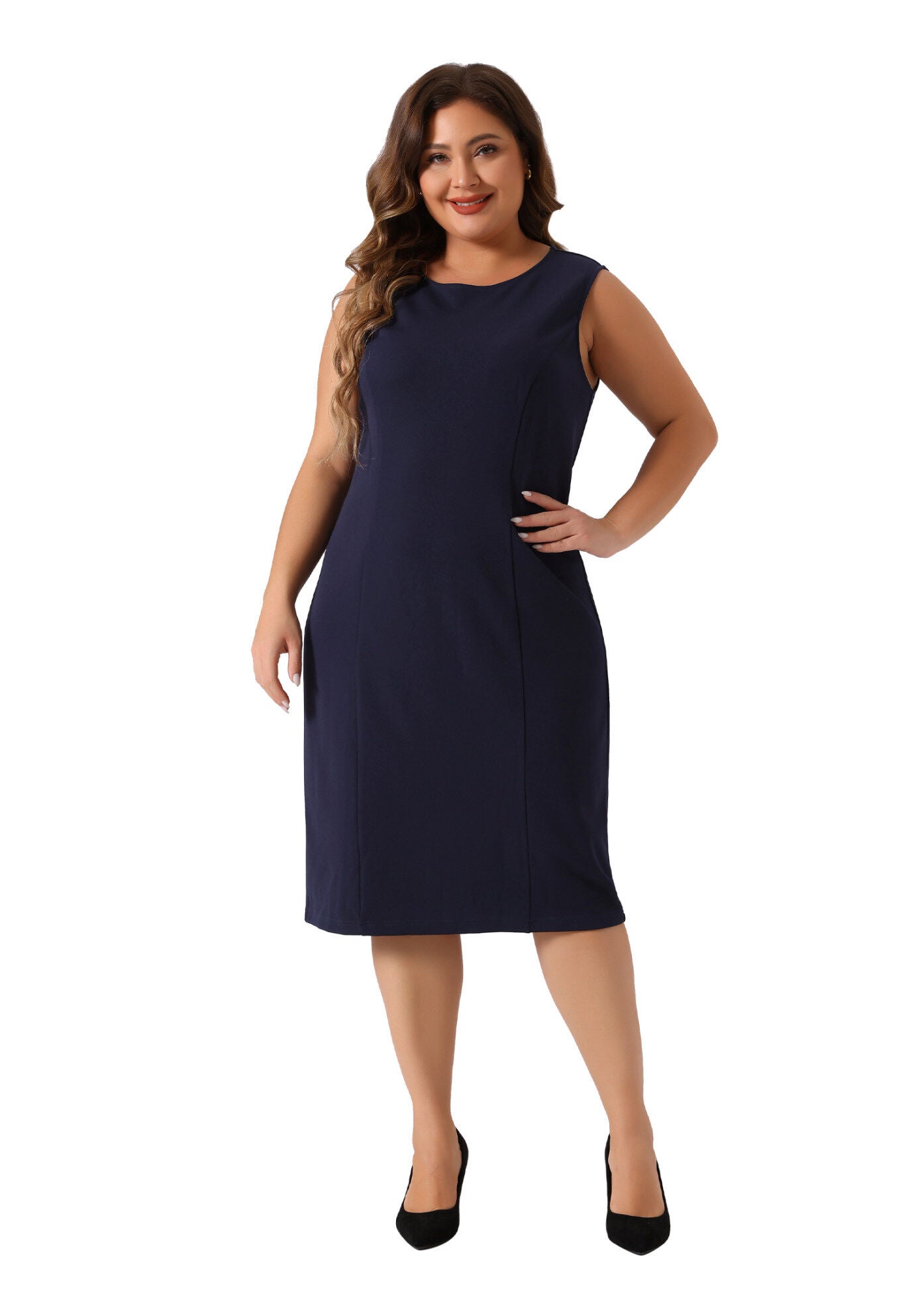 TWO PIECE BLAZER JACKET AND SLEEVELESS DRESS SUIT SET, Navy Blue / Navy, hi-res image number 0