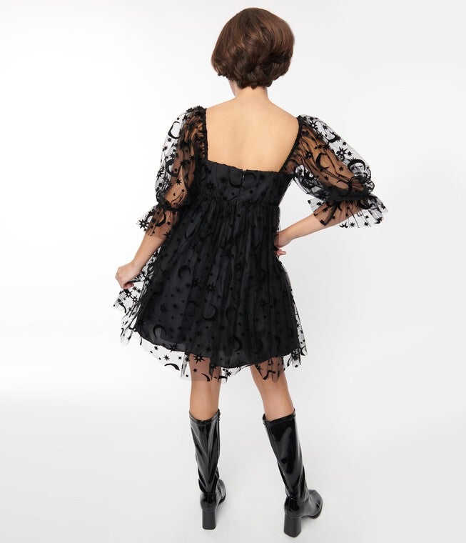 Smak Parlour Black Moon & Stars Love Interest Babydoll Dress, , alternate image number null