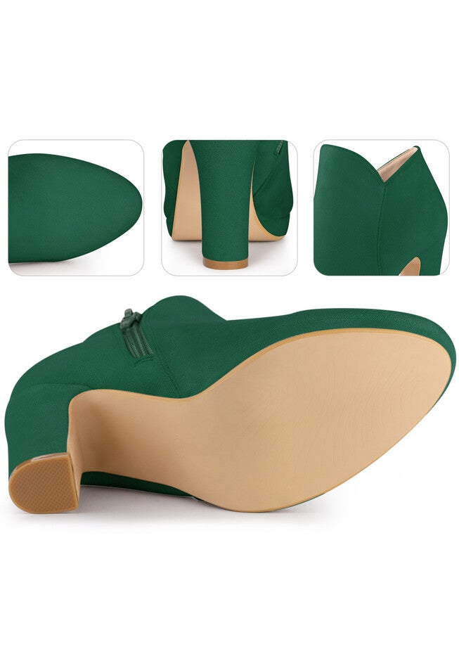 Platform Round Toe Chunky Heels Ankle Boots, Green / Forest Green, alternate image number 2