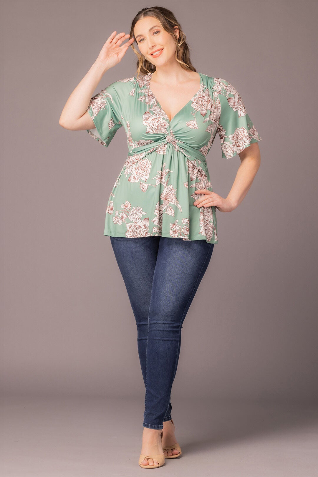 Abby Twist Front Top, Sage Garden Print / Sage Green, alternate image number 4