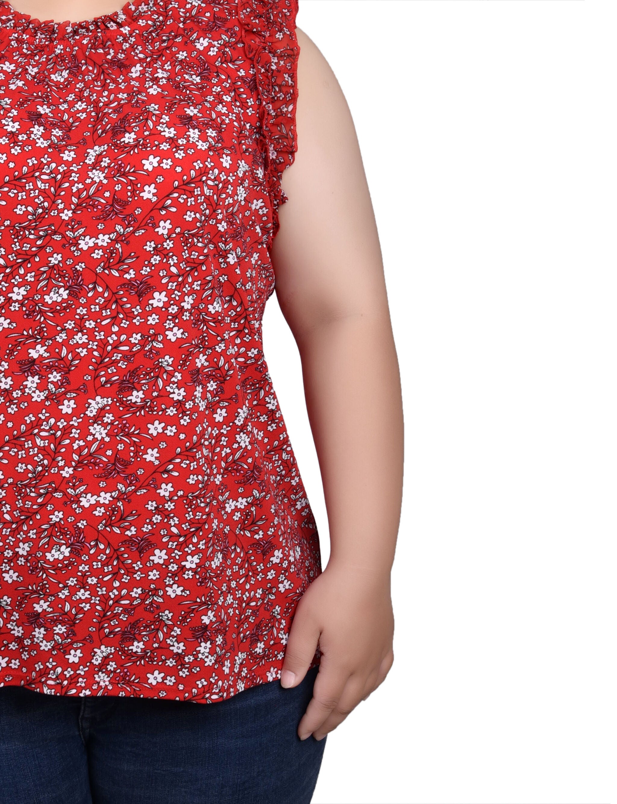 Sleeveless Crepe Top With Chiffon Ruffles, Red Disty / red, alternate image number 2