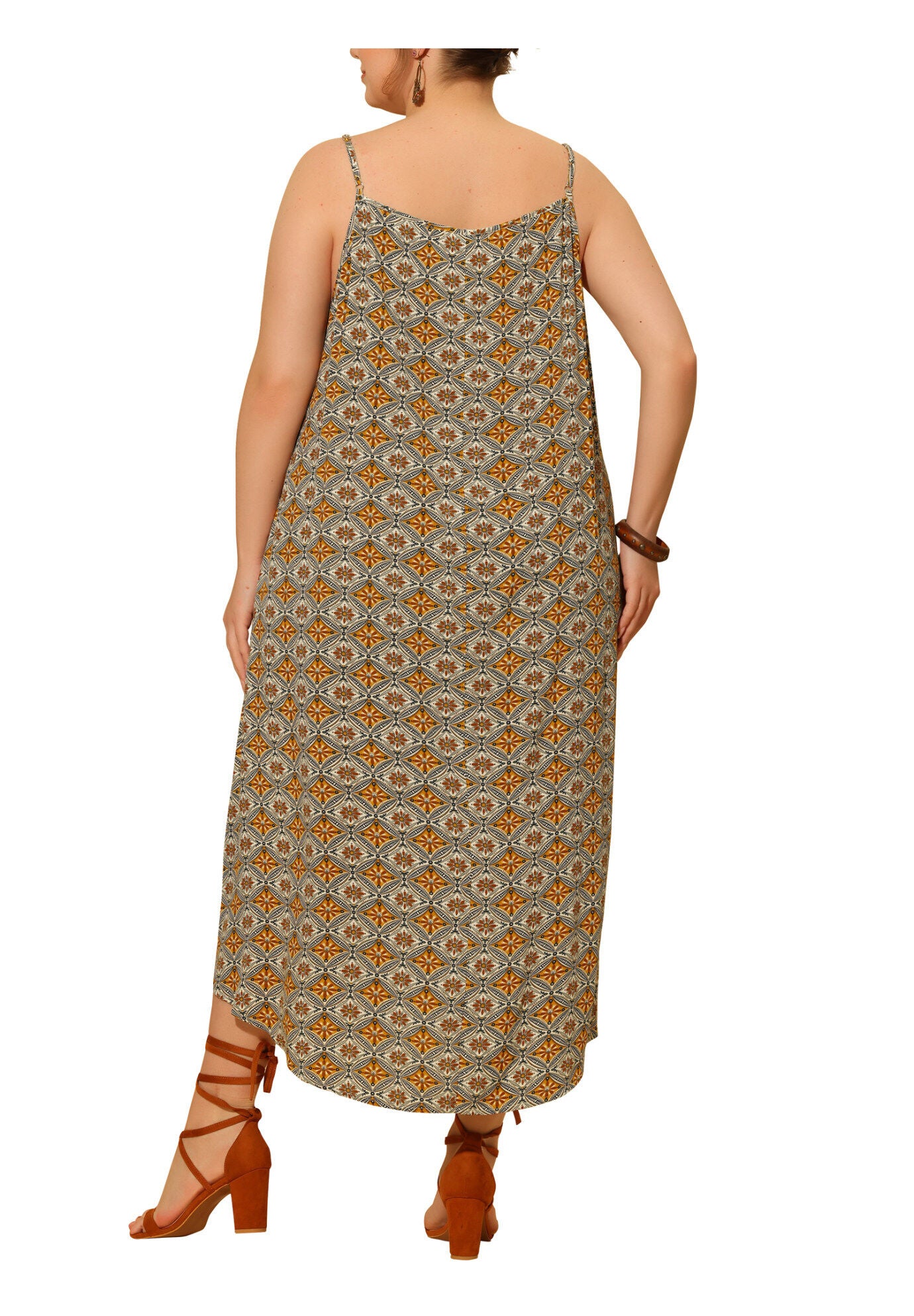 SPAGHETTI STRAP BEACH BOHEMIAN MIDI DRESS, Brown / Brown, alternate image number 3