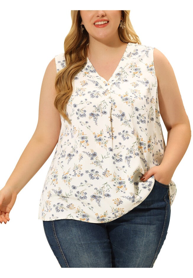 Floral Blouse Sleeveless Tank Top, White / White, alternate image number 2