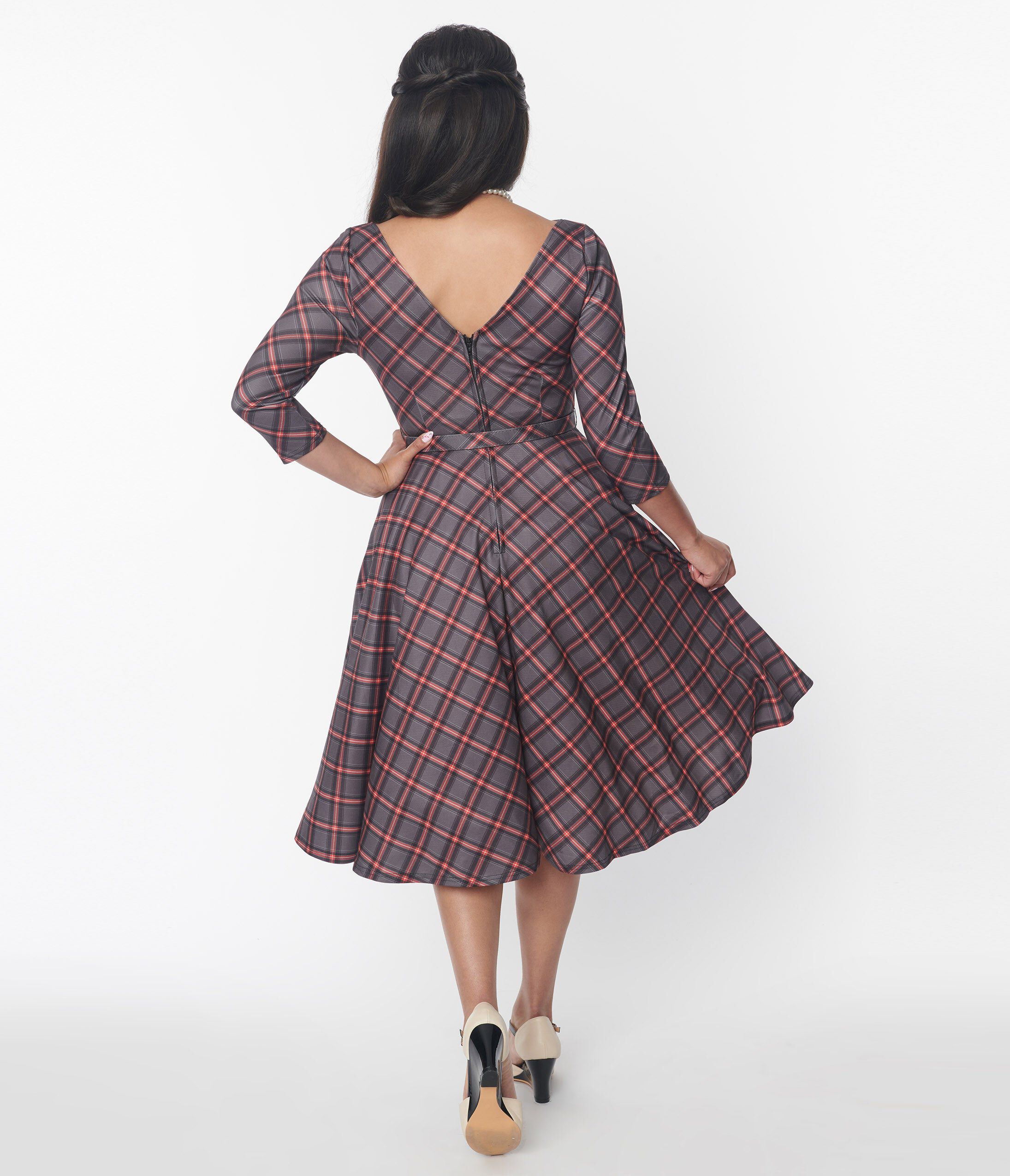 Unique Vintage Red Bias Plaid Devon Swing Dress, , alternate image number 6