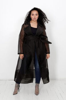 Cherish Organza Belted Trench Cardigan
