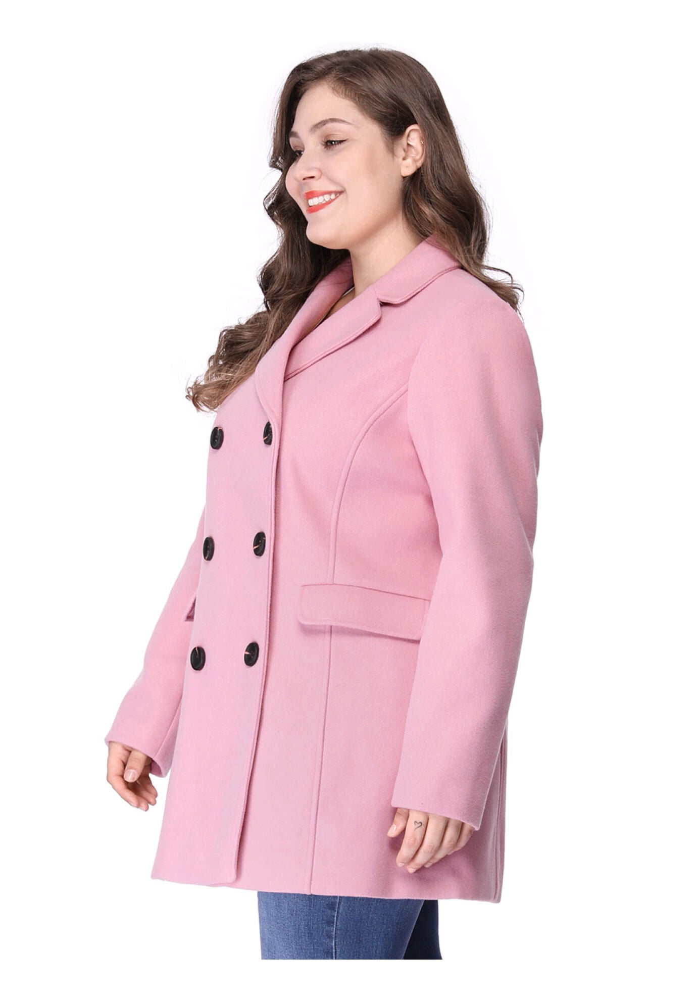 NOTCHED LAPEL DOUBLE BREASTED COAT, Pink / Pink, alternate image number 1