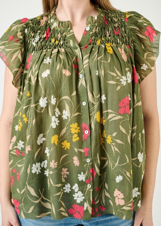 Marissa Smocked Floral Top, N686 GREEN / Light Green, alternate image number 4