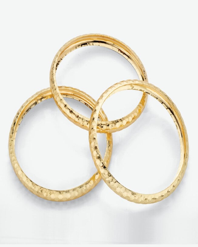 Yellow Goldtone Hammered 3-Piece Bangle Bracelet Set 8.5 inches, Yellow / Yellow, alternate image number null