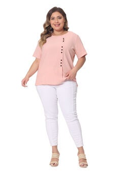Short Sleeve Round Neck Cotton Linen T-Shirt Top