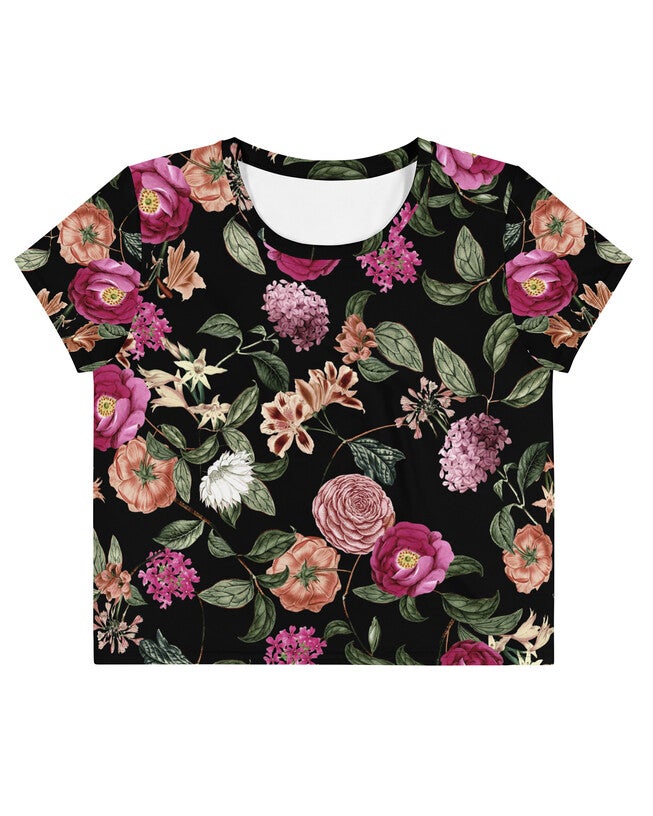 Dark Tropic Romance Crop Tee, Dark Tropic Romance floral print / Black, alternate image number 2