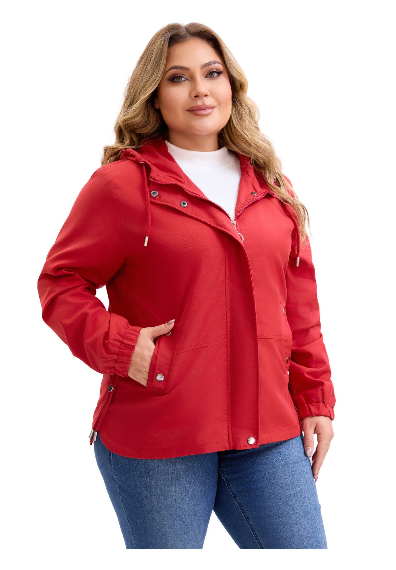 Anorak Zip Up Pockets with Hood Coats Jacket, Burgundy / Burgundy, alternate image number 1