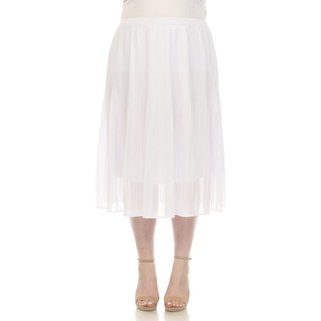 Chiffon Pleated Midi Skirt, White / White, hi-res image number 0