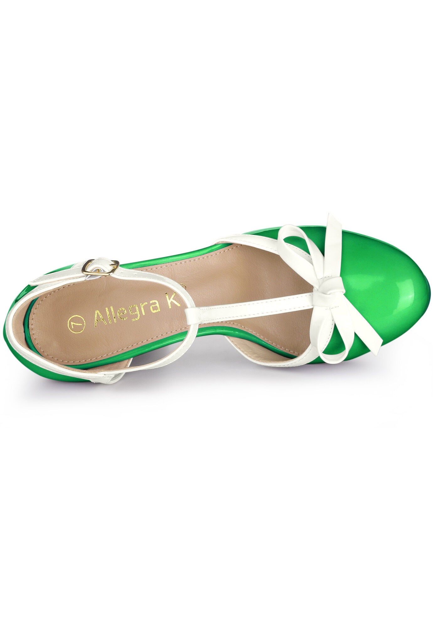 Platform Bow T Strap Chunky Heels Pumps, Lime Green / Light Green, alternate image number 3