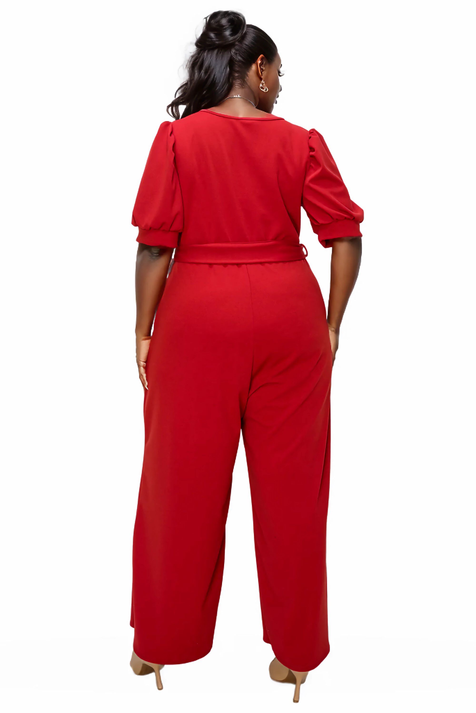 IRIS SURPLICE BELTED POCKET JUMPSUIT, Dark Rust / Rust, alternate image number 1