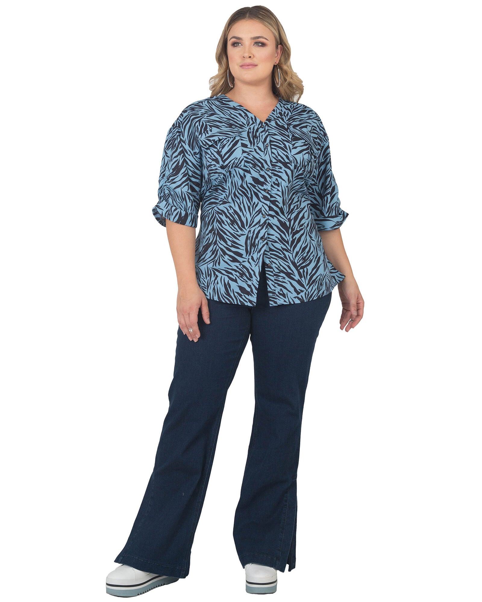 Lola Button-Front Shirt, ZEBRAFEVER / Navy, alternate image number 2