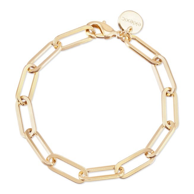 Large Elongated Link Chain Bracelet 10 inches Gold, Gold / Gold, hi-res image number 0