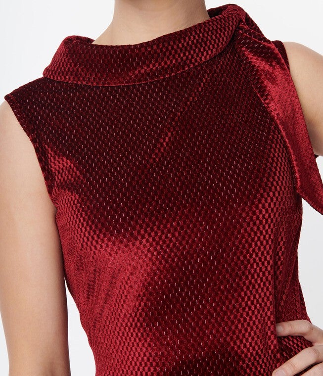 Smak Parlour Ruby Red Mock Neck Fit & Flare Dress, Red / Red, alternate image number 1