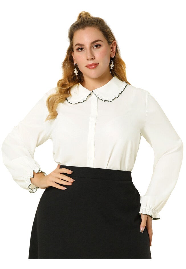 PETER PAN LONG SLEEVE CHIFFON BUTTON DOWN SHIRT, White / White, alternate image number 2