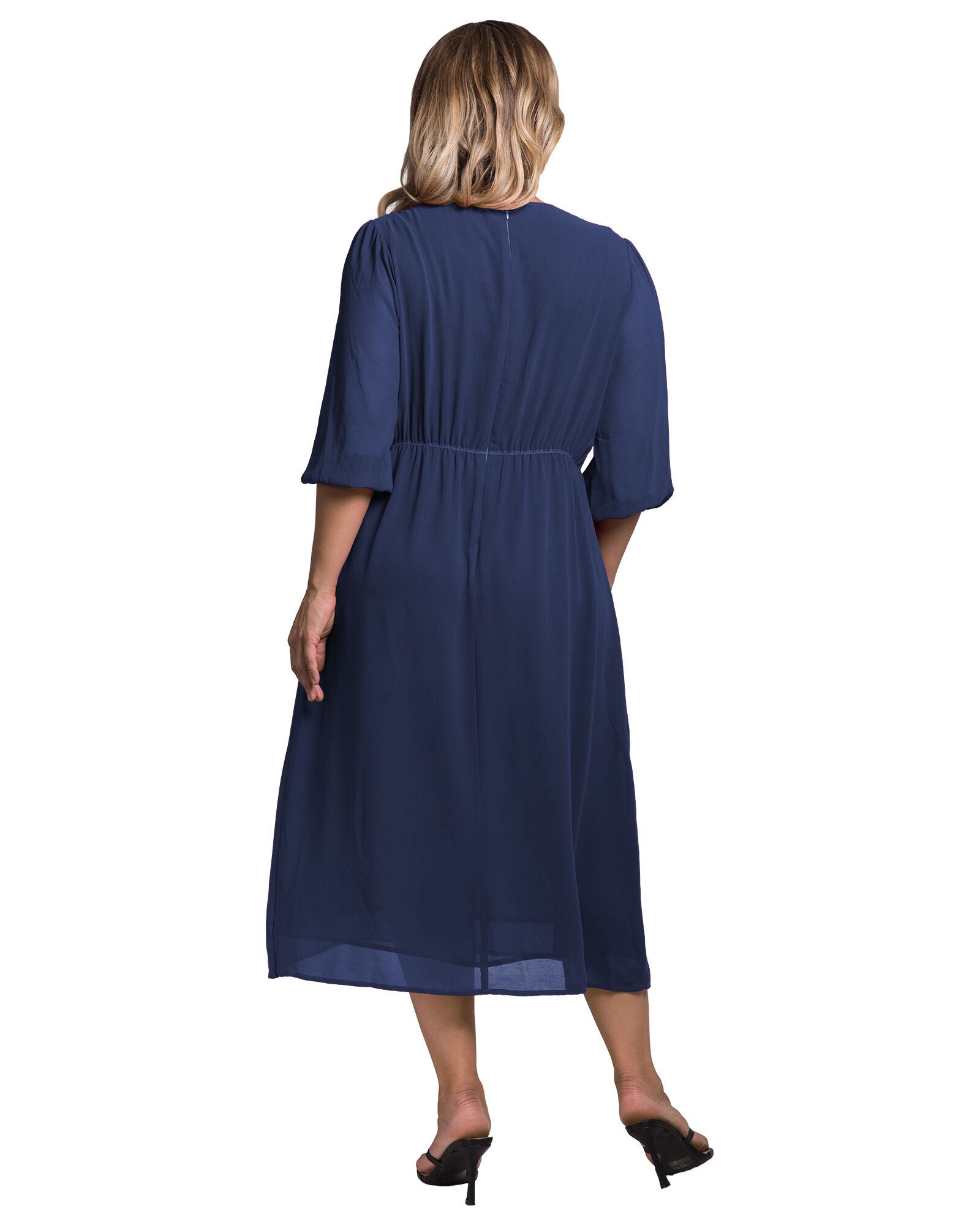 Standards & Practices Tie Front Puff Sleeves Midi Dress, , alternate image number 5